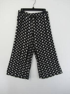 Artisan NY Large Black White Ikat Wide Leg Cropped Pants Culottes Trousers